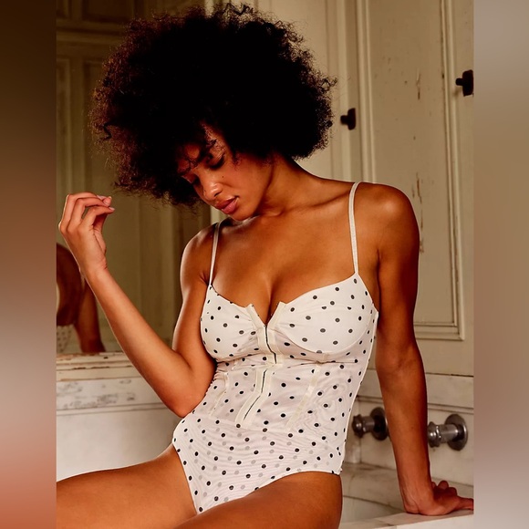 NWT Free People white dot combo body suit size S - Picture 6 of 9